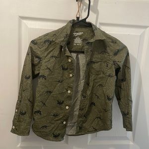 Olive green dinosaur button up